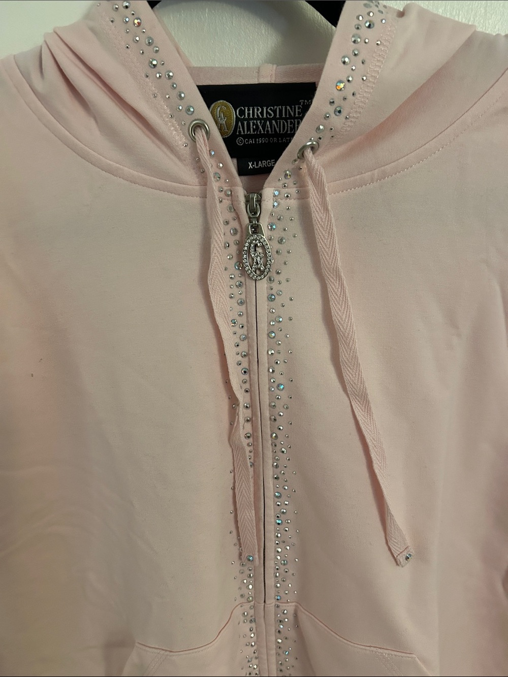 Christine Alexander Light Pink Rhinestone Zip Hoodie with Charm Pull